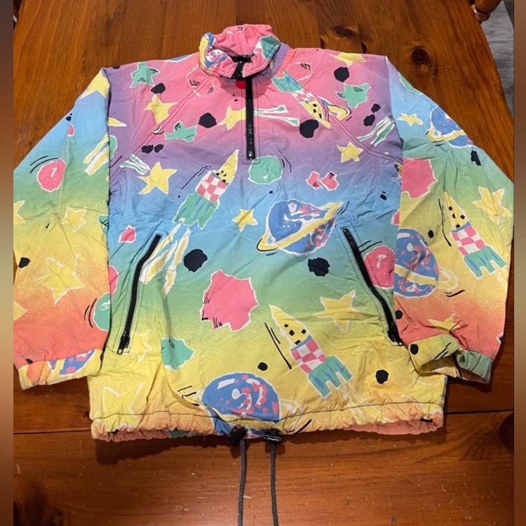 Vintage Unisex 90s Mistral All-Over Print Aop Pullover Quarter-Zip Jacket Sz Xs